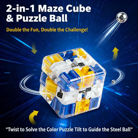 3D Ball Rolling-Cube Maze Puzzle (70mm Labyrinth)